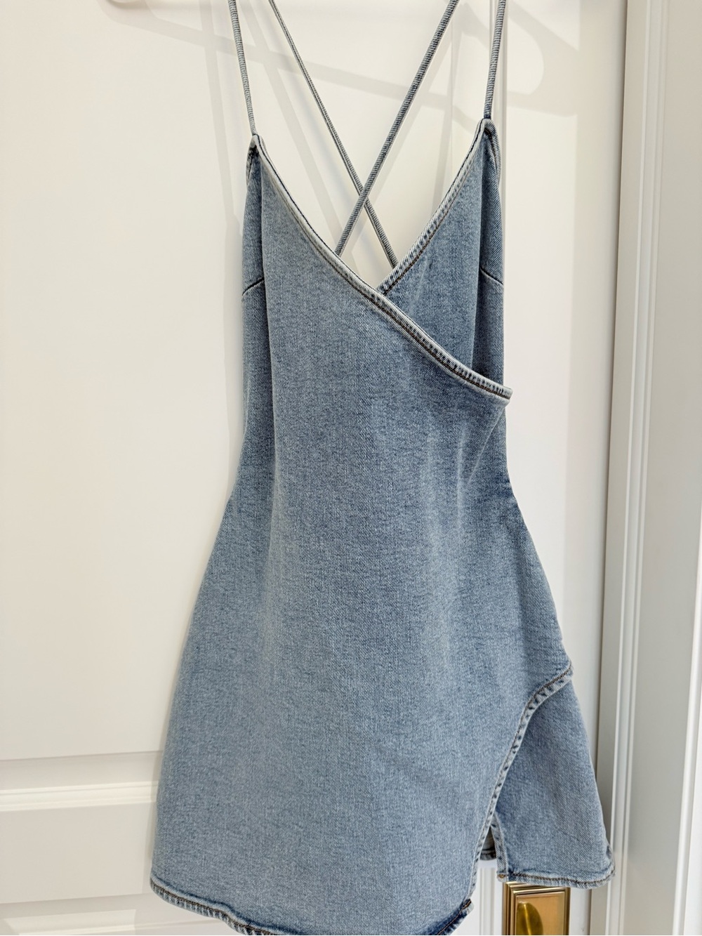 SER.O.YA Light Blue Denim Mini Dress with Crisscross Back Straps